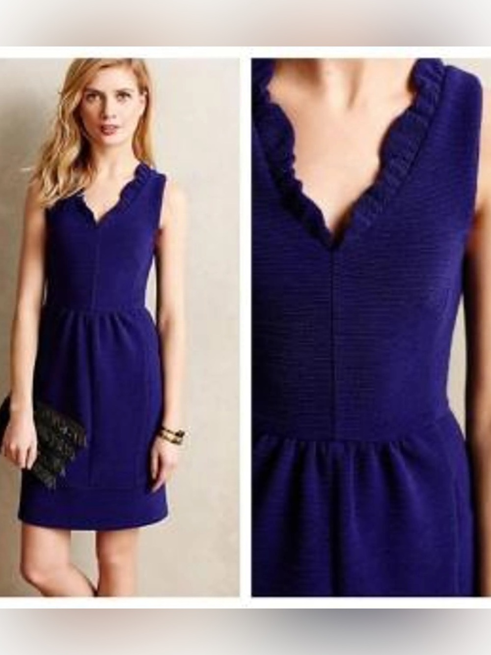 Maeve Ruffle V-Neck Mini Dress in Blue size S